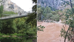 Δεν άντεξε η γέφυρα της Αγίας Παρασκευής στα Τέμπη (video)