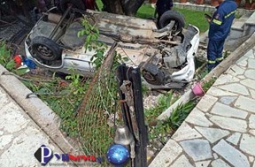 Τρίκαλα: Αυτοκίνητο κατέληξε σε αυλή σπιτιού στο Παλαιομονάστηρο